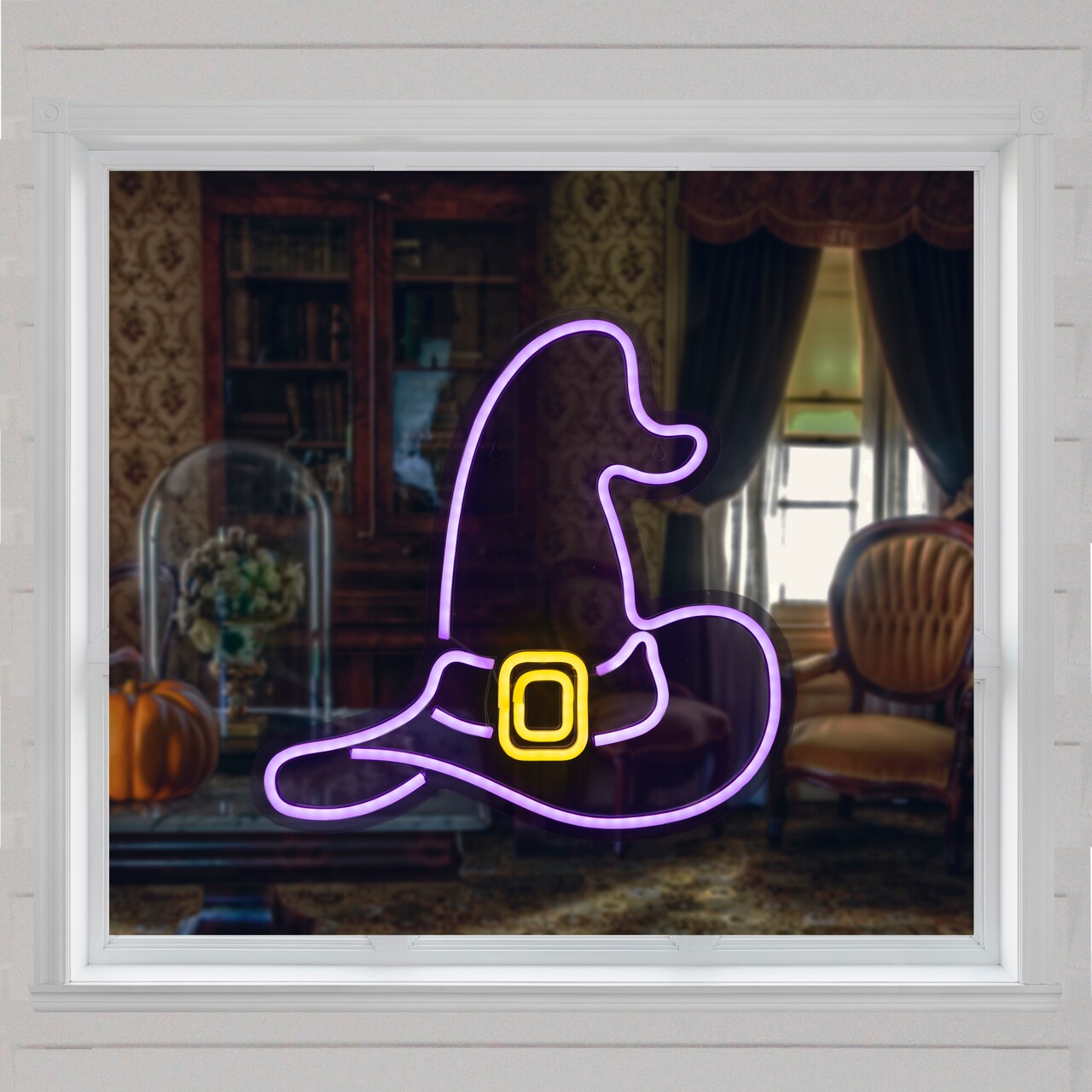 Northlight LED Witch Hat Neon Lighted Halloween Wall or Window Decoration - 15" - Purple
